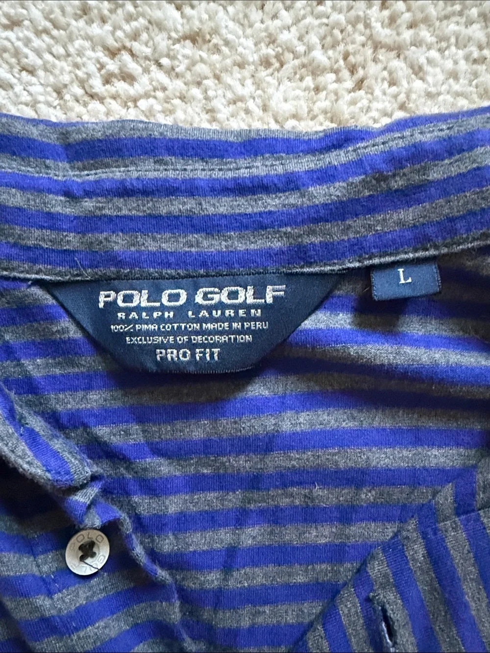 Ralph Lauren Polo Golf Navy and Gray Striped Polo - L